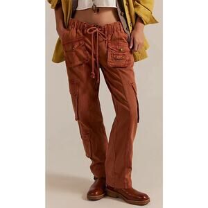 Free People L Tahiti Corduroy Cargo Pants Rust Orange Utility Pockets